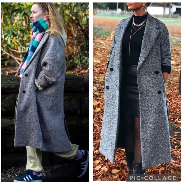 MANGO boucle oversized long coat salt‘n‘pepper pattern - Picture 4 of 13